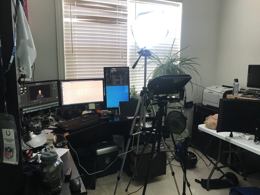 Matt's messy office with his home studio equipment setup