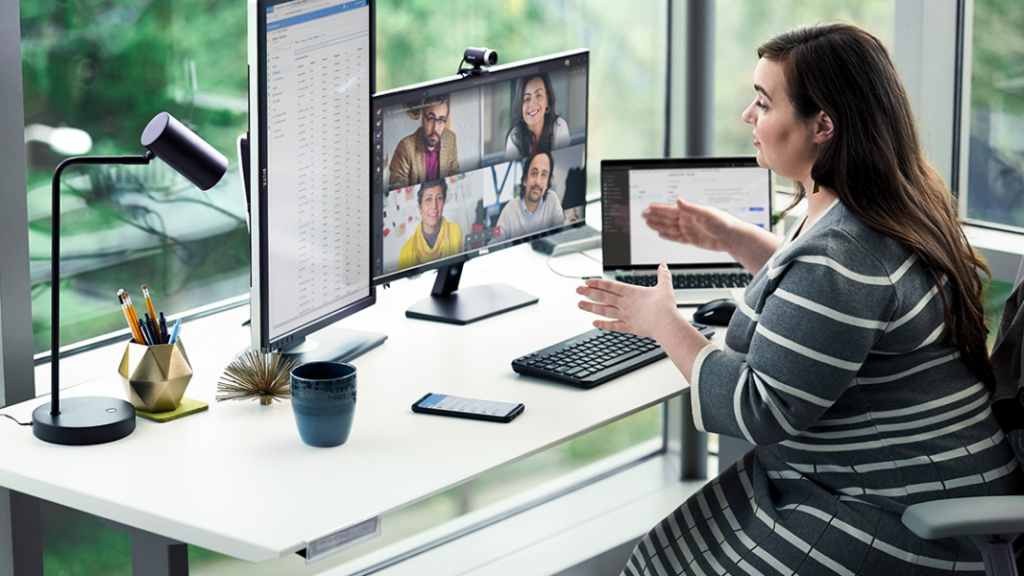 Lady working from home in an online meeting